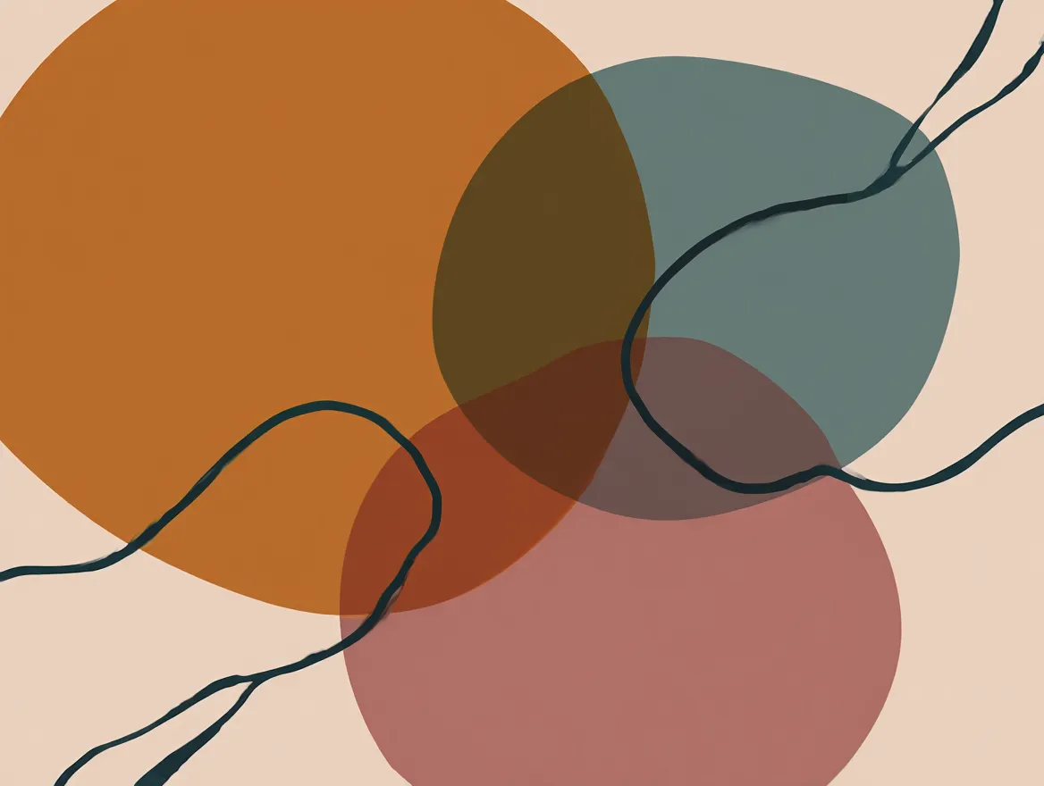 Abstract illustration showing interconnected circles representing the balance between activity, nutrition, and well-being